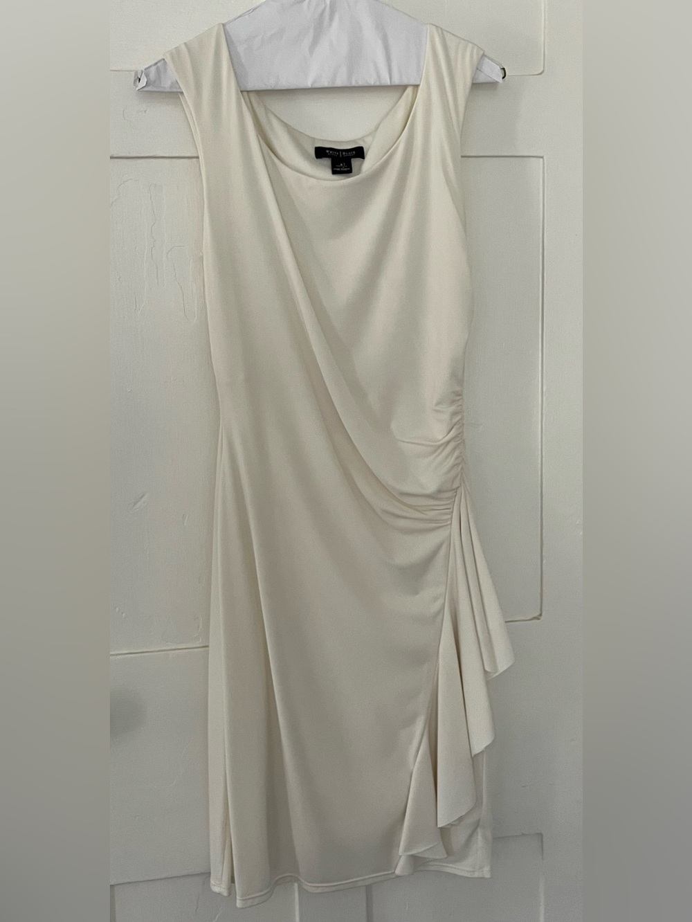 WHBM White House Black Ruched Sleeveless Midi Dress in Ivory, women’s 6. EUC.
